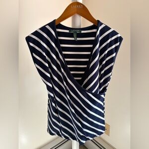 Ralph Lauren Navy Blue & White Striped Crisscross Top — Size XL